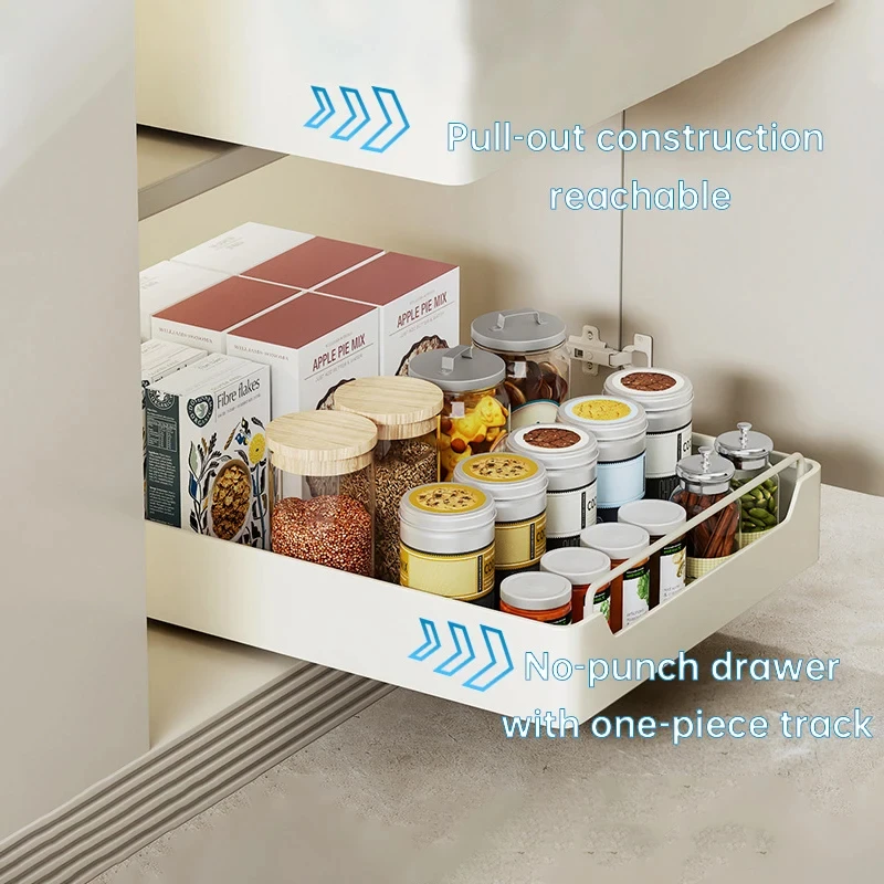 Kitchen Storage Box with Sliding Rail Pull-out Cabinet Storage Rack Spice Pantry Shelves Drawer Kitchen Organizer Basket 3