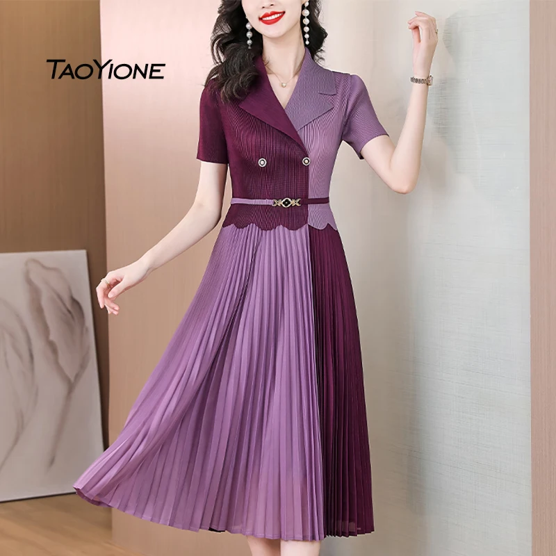 

2023 Vestidos Vintage Sweet Chiffon Elegant Summer Solid Pleated Midi Short Sleeve Dress Female Robe Women's Spring Lady Dresses