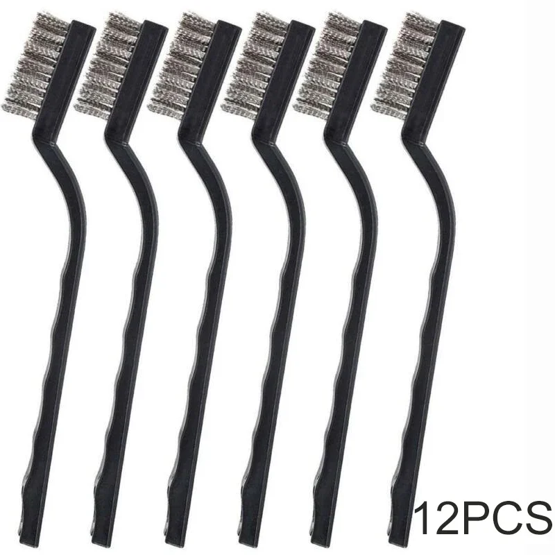 Wire Brush Set 12PCS 7inch Mini Steel Brass Wire Brush Paint Rust Remover for Industrial Devices Surface/Inner Polishing Cleaning