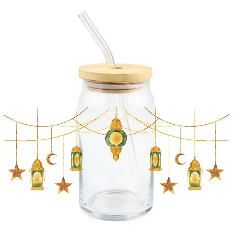 3D Stars And Moon UV DTF Transfer Sticker Magical And dreamlike Wraps Cup Waterproof Ramadan Decals High Quality