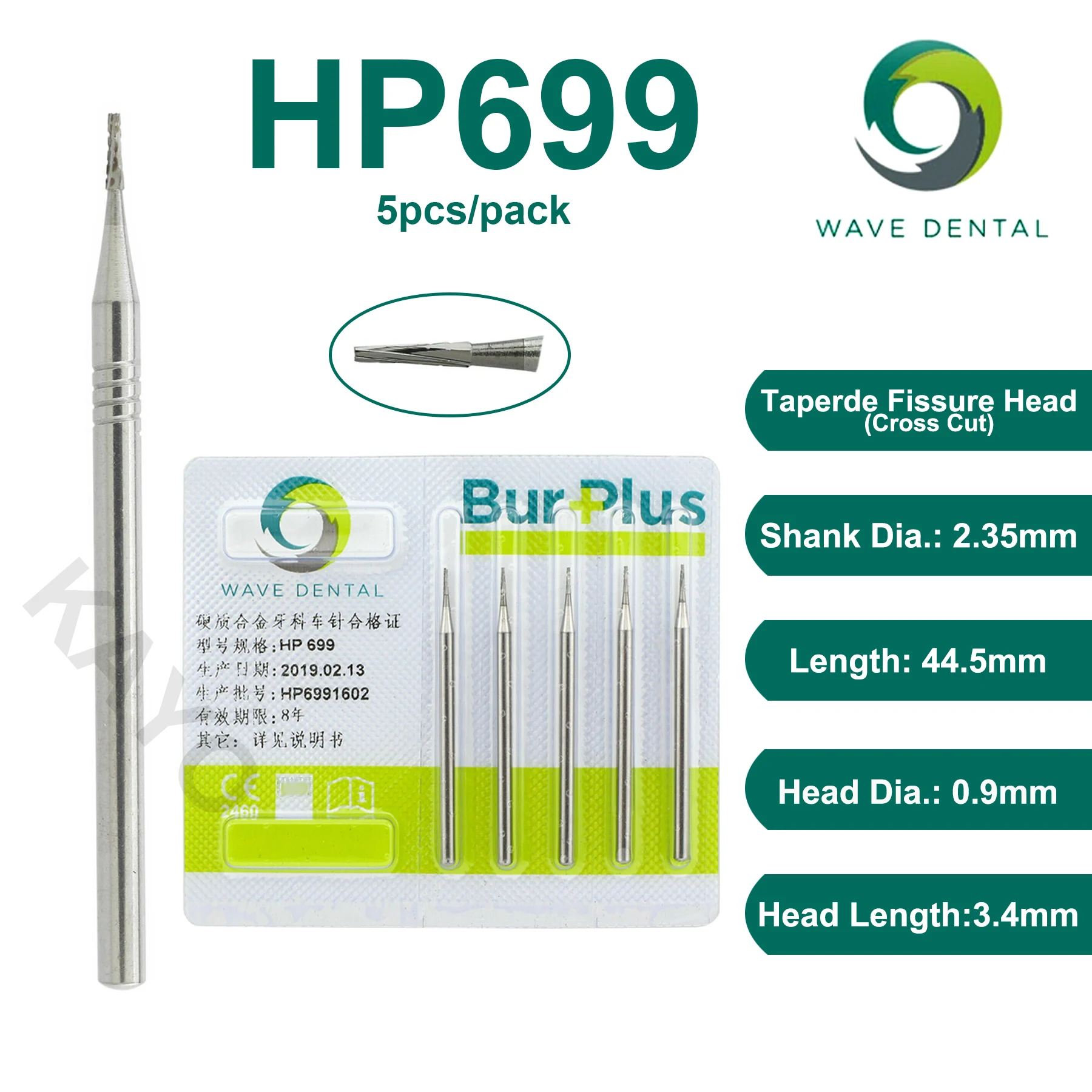 WAVE Dental Strawberries Dental Burs Tungsten Carbide Burs HP Dia 2.35mm For Straight Nose Cone Handpiece Dentist Tools 5Pcs 5