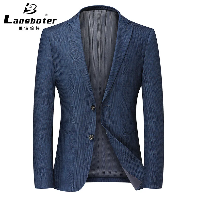 

Lansboter Blue Spring and Autumn Men's Suit Jacket Thin Honeycomb Mesh Breathable Casual Non-iron Slim Fit Small Suit Coat