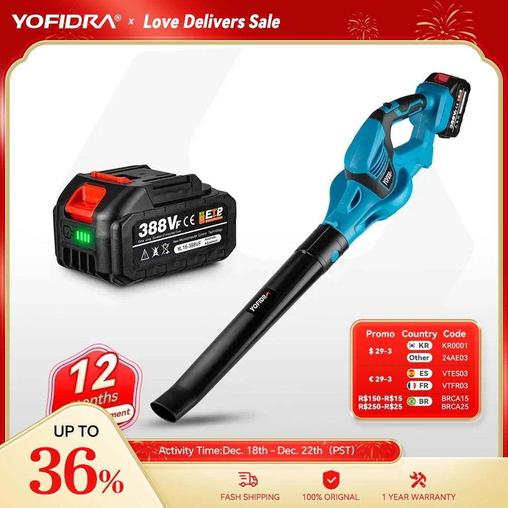 Yofidra Soffiatore D'Aria Elettrico Ad Alta Potenza Portatile Cordless Leaf/Snow/Dust Blowing Blower Attrezzo Da Giardino Per Batteria Makita 18V