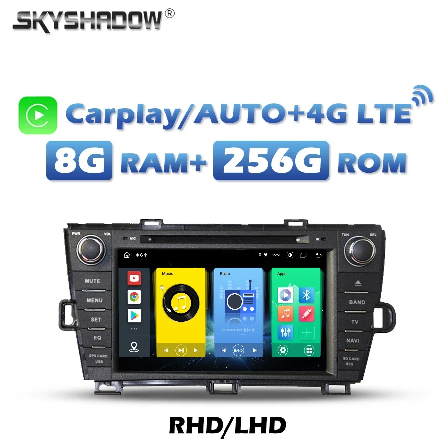 

4G SIM 1280*720 IPS Carplay Авто Android 13,0 8G + 256G автомобильный DVD-плеер WIFI RDS радио Bluetooth GPS для Toyota Prius 2009-2013