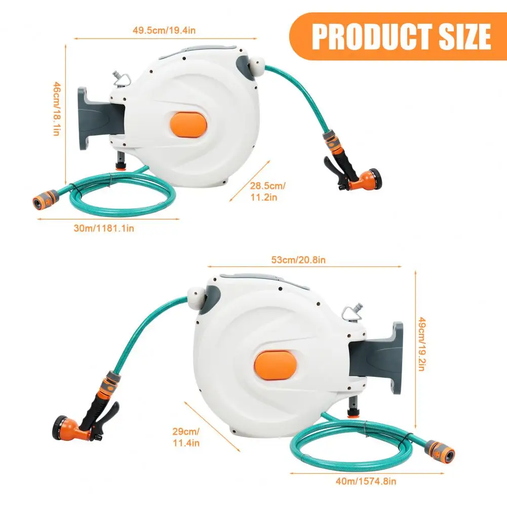 Retractable Wall Mounted Hose Reel, Automatic Hose Reel with Hidden Handle And Slow Return System, Auto-Rewind Any Length Lock 1