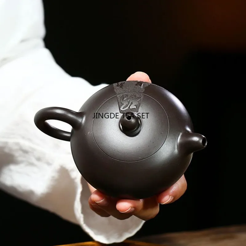 170ml Traditional Yixing Purple Clay Teapots Raw Ore Black Mud Flat Xishi Tea Pot Ball Hole Filtration Zisha Kettle Home Tea Set