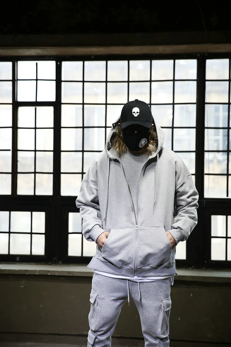 

Кардиган мужской с капюшоном, модный свитер на молнии, спортивное пальто с длинным рукавом, однотонный, большого размера, черный, весна-осень