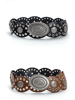 Cowgirl Cowboy Scavato ovale PU occhielloPunk performance Cinture da donna Vita retrò Decora accessorio Cintura su abbigliamento Coa 1
