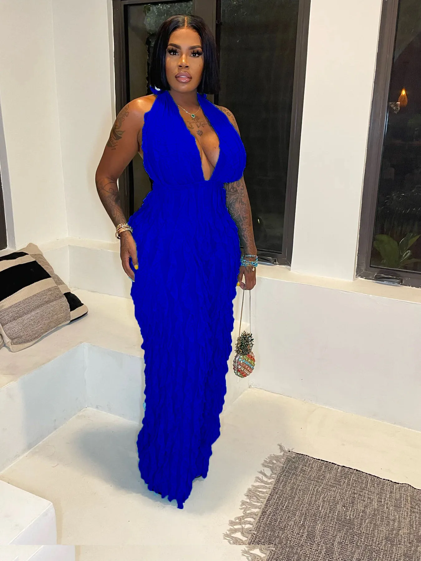 Sexy V Neck Ruffle Jumpsuits One Piece Rompers 2023 Women Summer Elegant Bodycon Wide Leg Halter Jumpsuit Bodysuit Playsuit