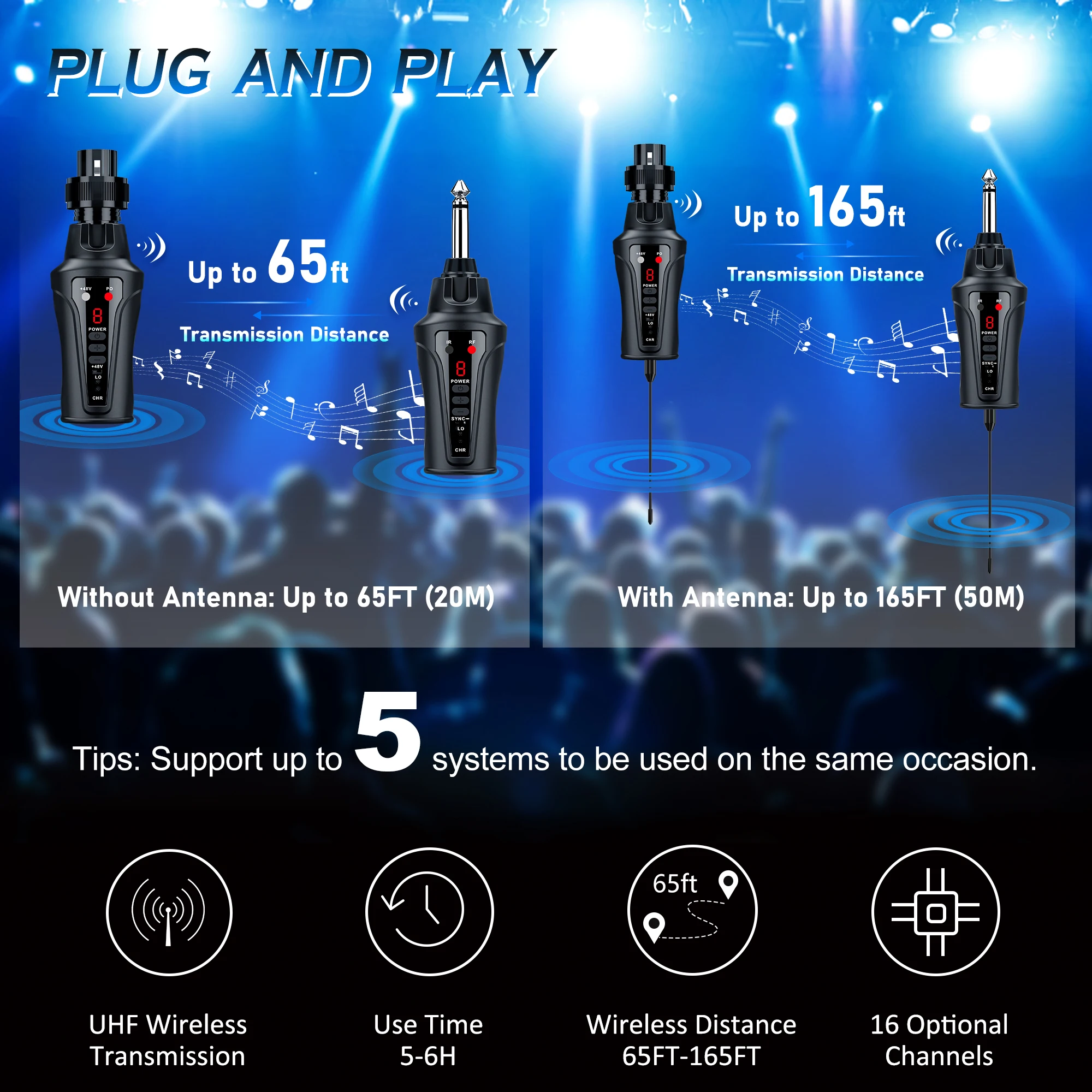 KIMAFUN UHF 무선 오디오 시스템 XLR 커넥터 다이나믹 콘덴서 마이크 용 6.35mm 잭 마이크 송신기 및 수신기 세트