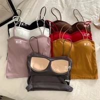 Women's Solid Sweet Camisole With Chest Pad Slimming Fit Fashion Yoga Sports Casual Versatile Cropped Top With Built In Bra - Image 6