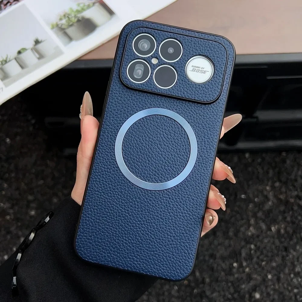 Luxury PU Leather Magnetic Wireless Charging Protective Back Cover Case