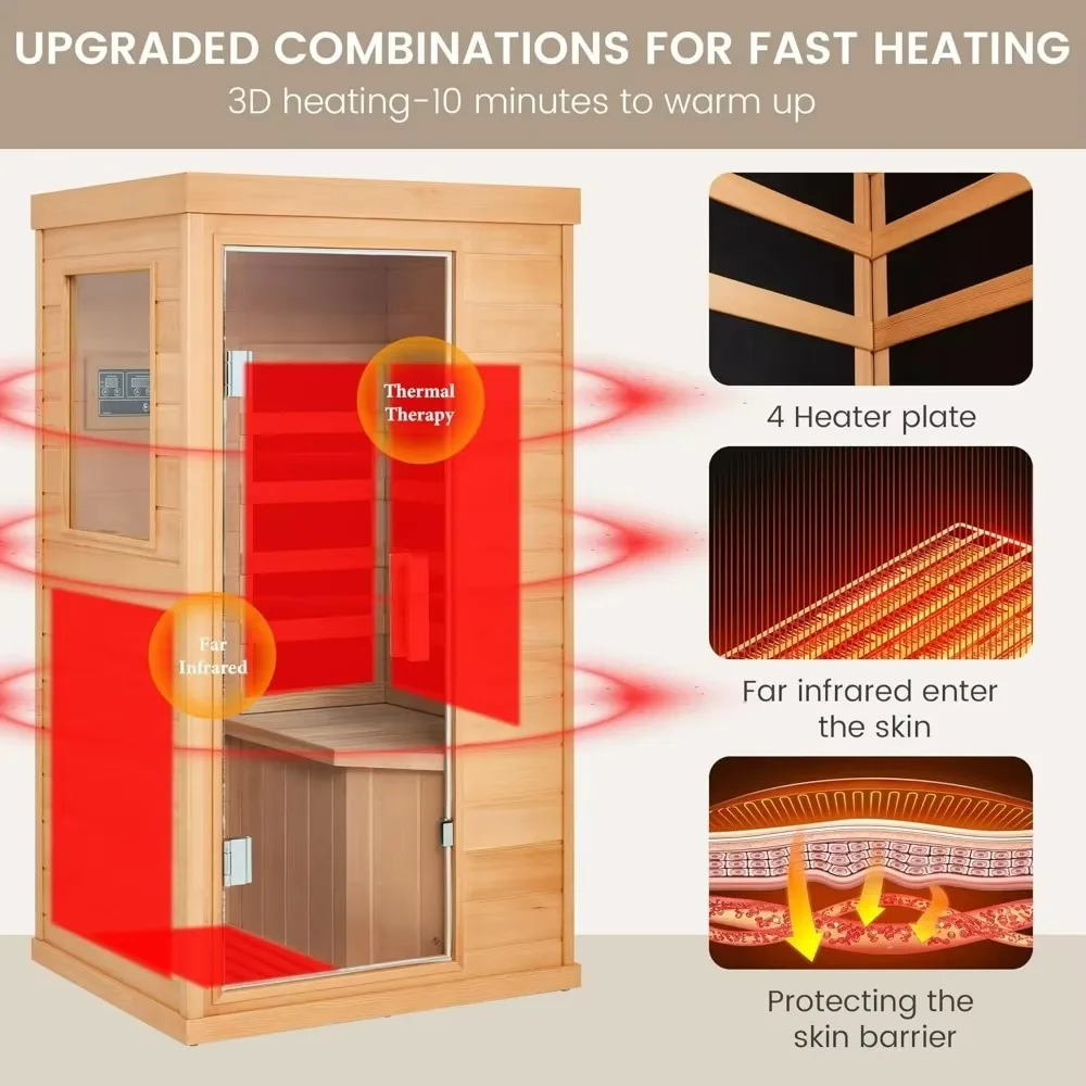 Infrared Sauna, Full Spectrum Infrared Sauna for Home, Indoor Dry Sauna with 4 Heater Panels, Bluetooth and Tempered Glass 2