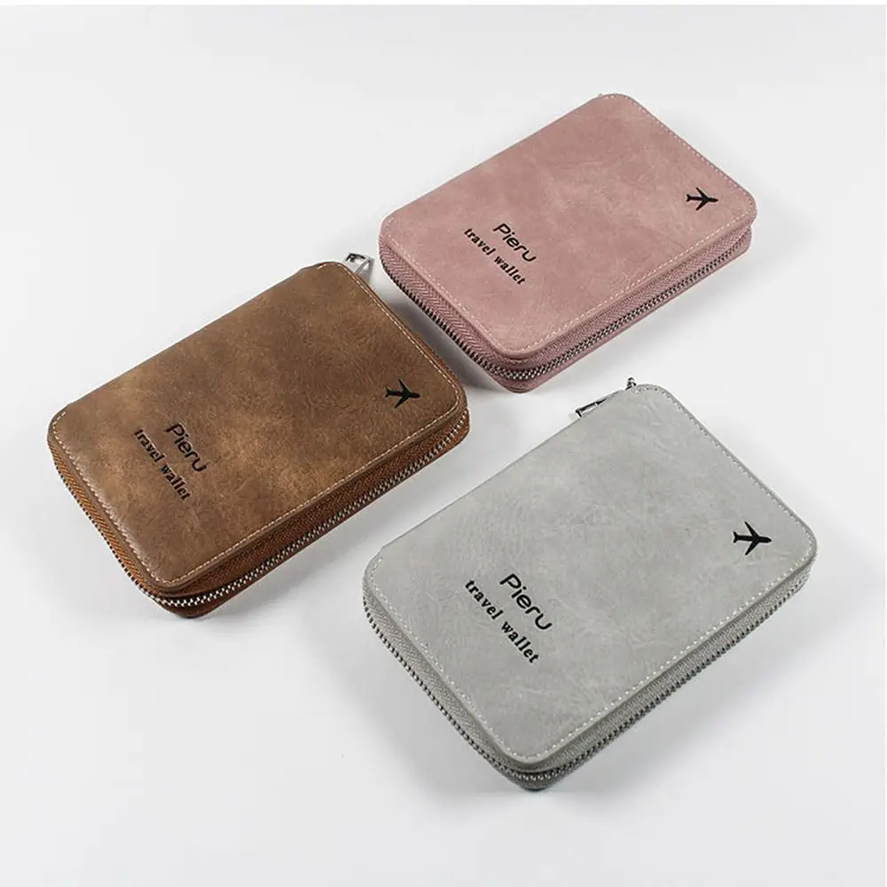 

PU Leather Zipper Passport Bag RFID Anti-theft Multi-functional Credit ID Card Holder with Large Space Simple Coin Purse