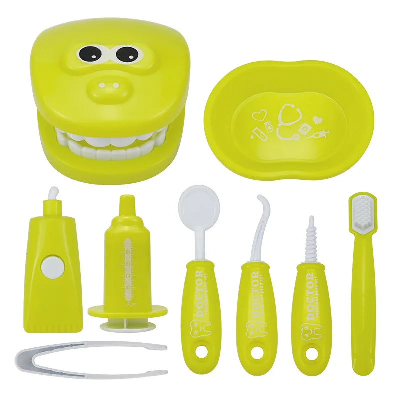 Plastic Simulation Dentist Play Toys Children Montessori Educational Toy Doctor Role Play Brushing Tooth Teaching Aids 9PCS/Set