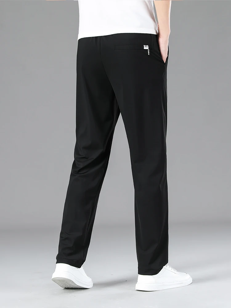 Men Clothing High Quality Casual Pants Summer Thin Ice Silk Straight Drawstring Elastic Waist Jogger Sweatpants Trousers Male 6