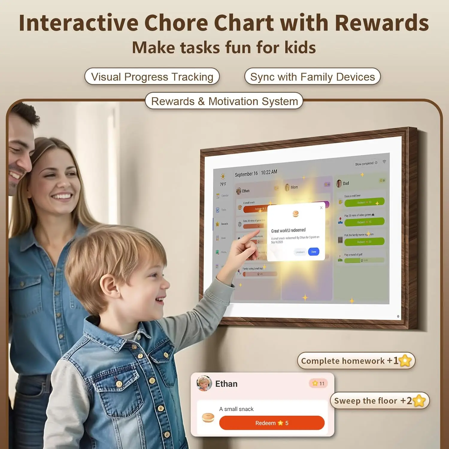 15.6 Inch Digital Calendar Chore Chart with Touchscreen - Full HD Interactive Display, Wall & Desk Mountable Family Planner, to-