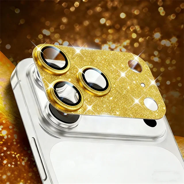Sparkling Diamond Metal Camera Lens Protector with Full Coverage Glass