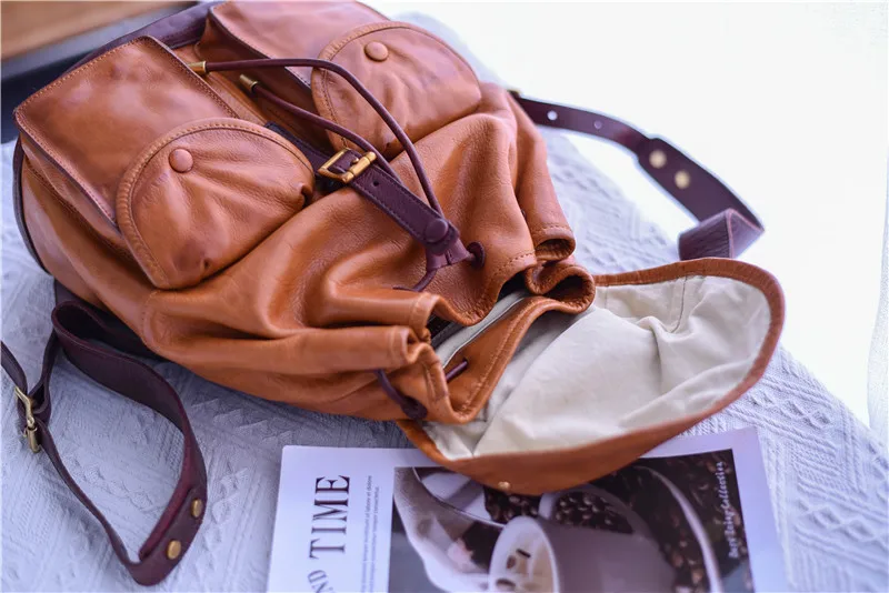 PNDME mode vintage designer echtes leder frauen multi-tasche rucksack echtes rindsleder reise weiche echte rindsleder weibliche bookbag – Detail 5