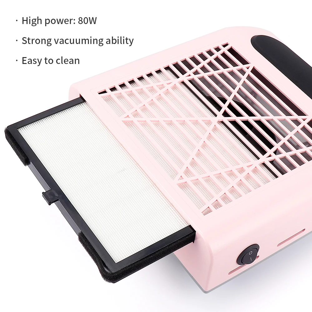 80W Strong Fan Nail Dust Collector Nail Dust Vacuum Cleaner Nail Polish Dust Suction Nail Art Salon Manicure Pedicure Machine