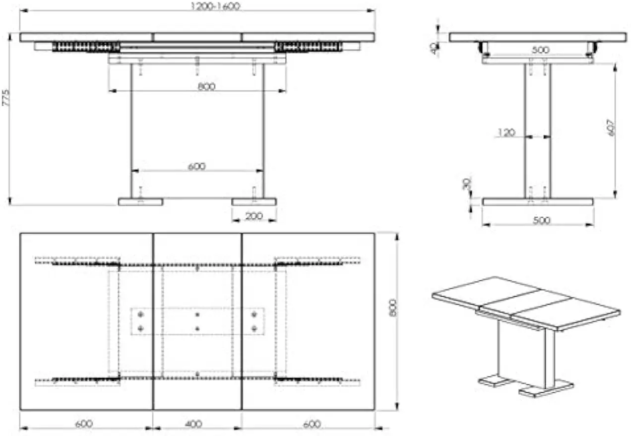 Extendible Dining Table Pedestal Table MDF High-Gloss White