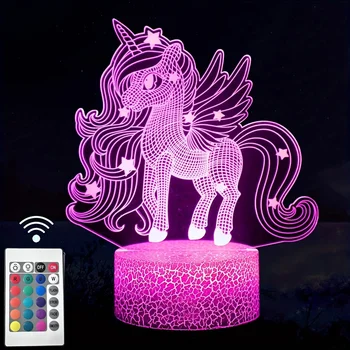 1pc Cute Pony 3D Night Light, With Touch & Remote Control, 16-Color Changing Ambient Light/7-Color /Warm Color For Bedroom 1