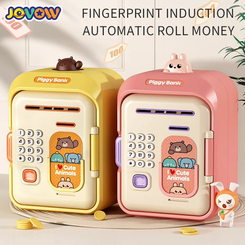 Electronic Password Fingerprint Unlock Money Box Coins Cash Saving Money Box Code Key Lock Music Piggy Bank Mini Safe Child Gift 5