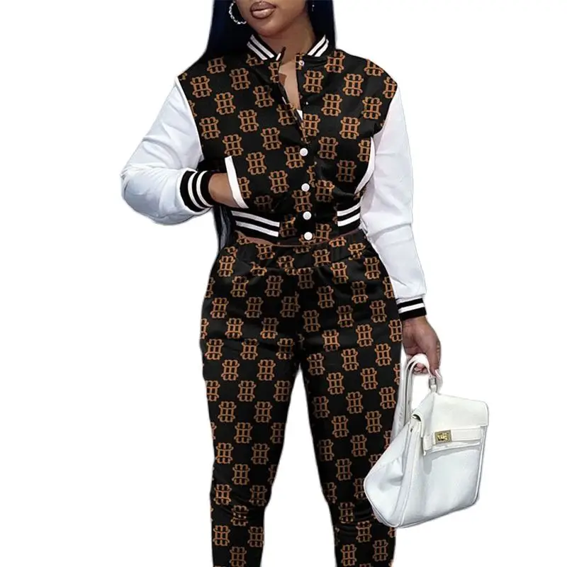 Baseball Uniform Contrast Color Screw Thread Long Sleeve Women's Two Set Piece Splice Female Sports Suits