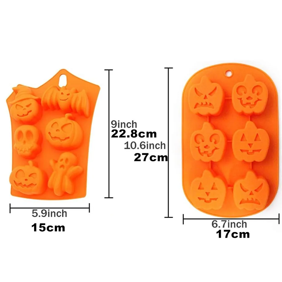 Hongecb 2 Stampi Da Forno In Silicone Per Halloween - Forme Di Zucca, Fantasma, Teschio E Pipistrello, Antiaderenti, Per Muffin E Dolci Fai Da Te - 2