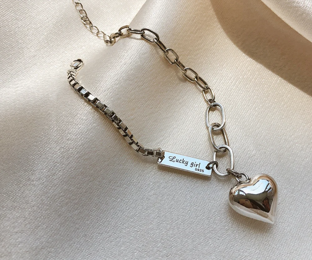 Simple silver plated retro bracelets Square Letter tag heart pendant bracelets for women fashion jewelry