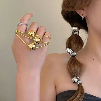 1/5 pieces of gold and silver colored round hair ties. Durable pearl hair ties for high ponytail hair accessories.
