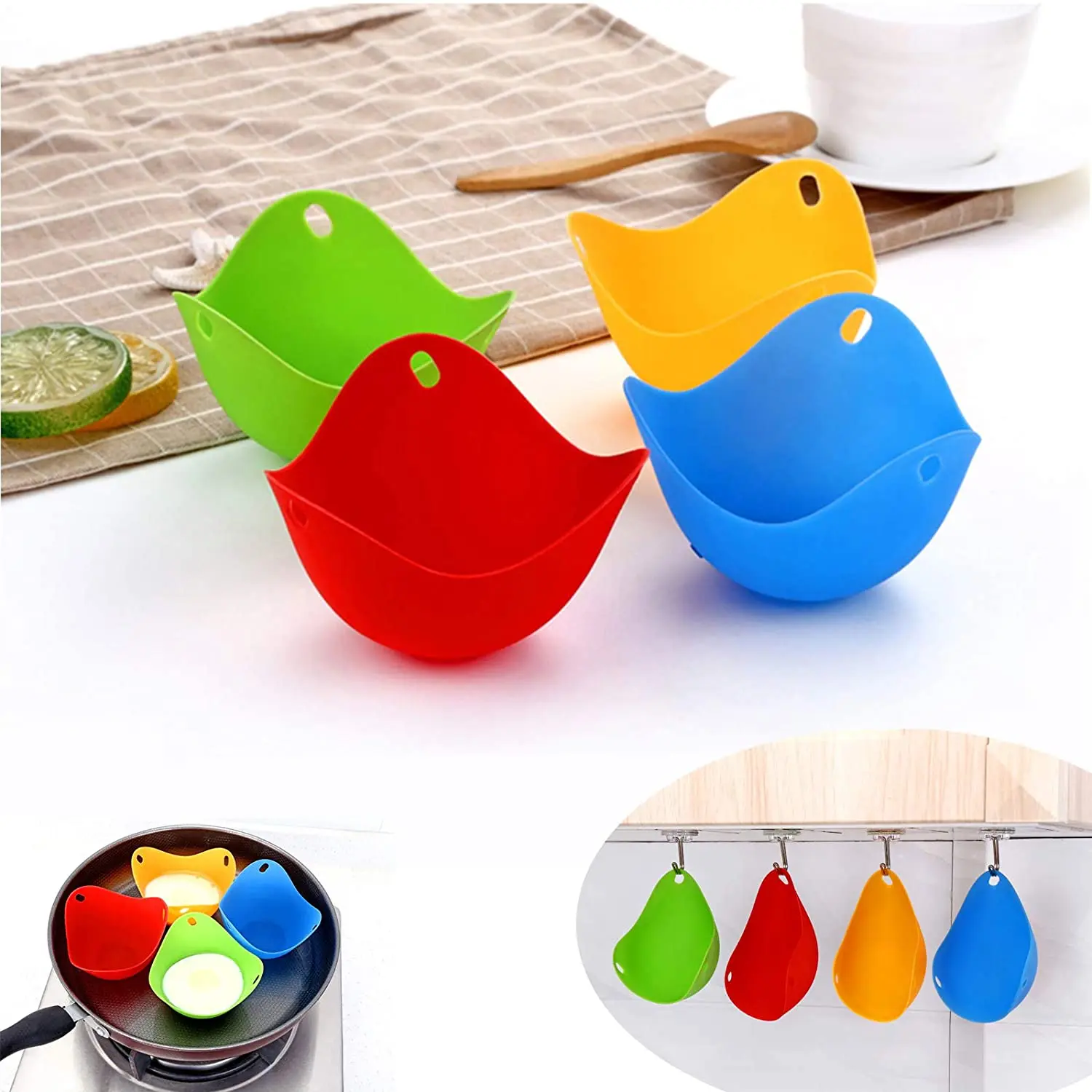 Egg cooker Egg boiler mold cup Egg poacher Silicone egg poacher Egg Steamer Egg Boiler Silicone Boiler Pan Mold Kitchen Cooking Tool Accessories 4-Piece Set