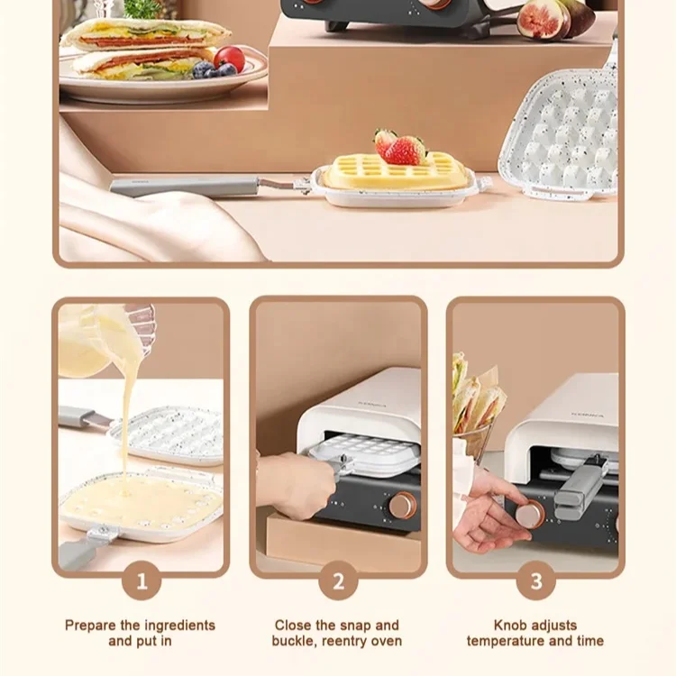 Multi-function Breakfast Machine Hot Sell 2 Slice Sandwich Maker Bread Toaster Mini Waffle Maker