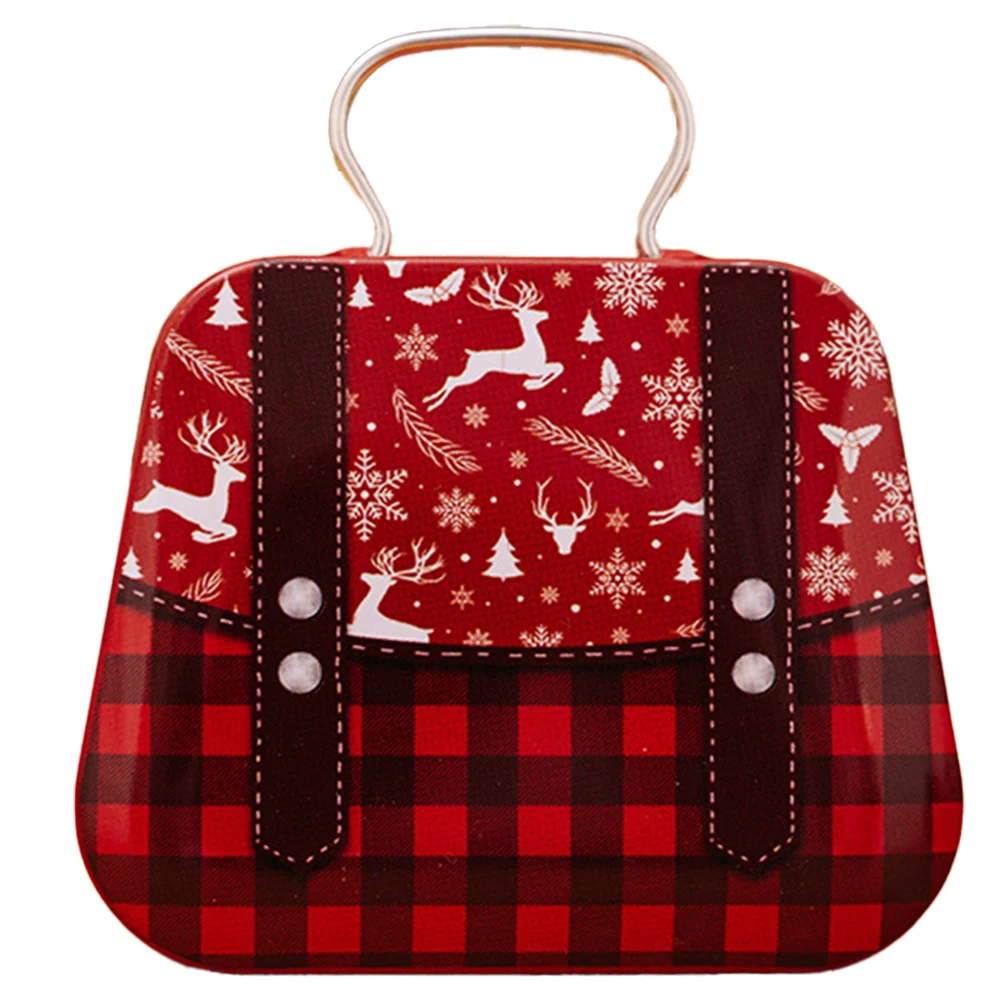 1pc Christmas Cookie Box Handbag Shaped Xmas Cookie Box Tinplate Metal Xmas Holiday Seasonal D&eacute;cor Storage