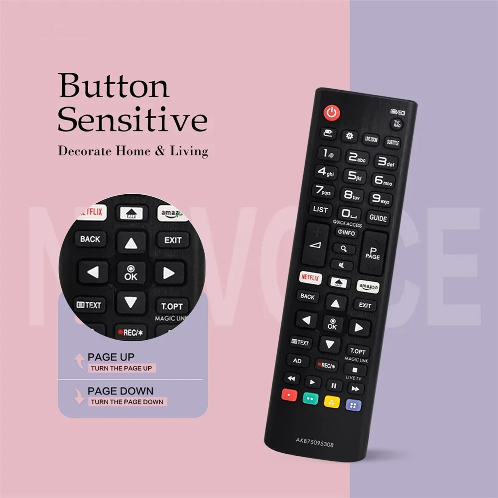 AKB75095308 LG TV Remote Control Replacement Black Universal D-Pad Learning IR Remote Control for LG Electronics