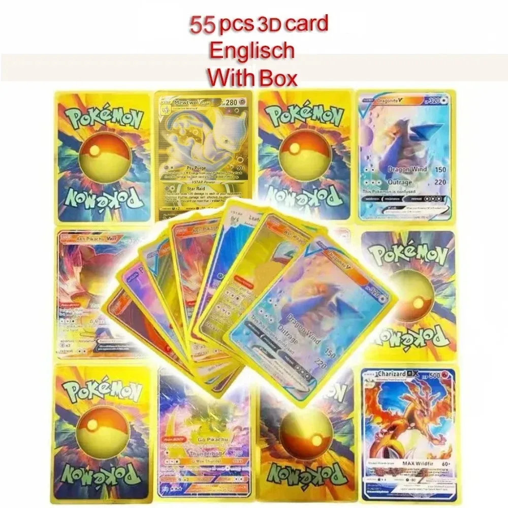 thumbnail image 1 of 27-55pcs Cards English French German Spanish Diamond Shiny Colorful VMAX VSTAR GX Collection Trading Card Kids Toy Gifts, 1 of 5