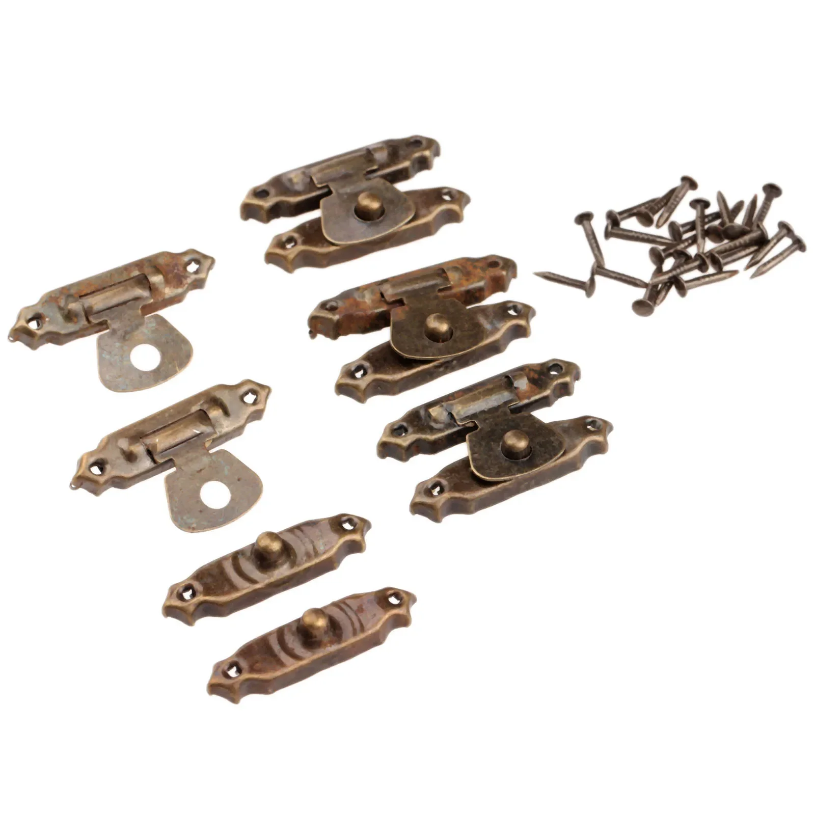 10Pcs Antique Bronze Furniture Cabinet Hinges with 5Pcs Jewelry Wooden Box Case Toggle Hasp Latch & Screws Vintage Iron Hardware