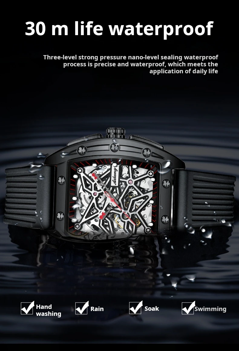 AILANG Brandneue Herrenuhr mit hohler mechanischer Uhr, modisches Lederarmband, wasserdicht, Skelett-Automatikuhr, Herren-Sportuhr_voghion.com