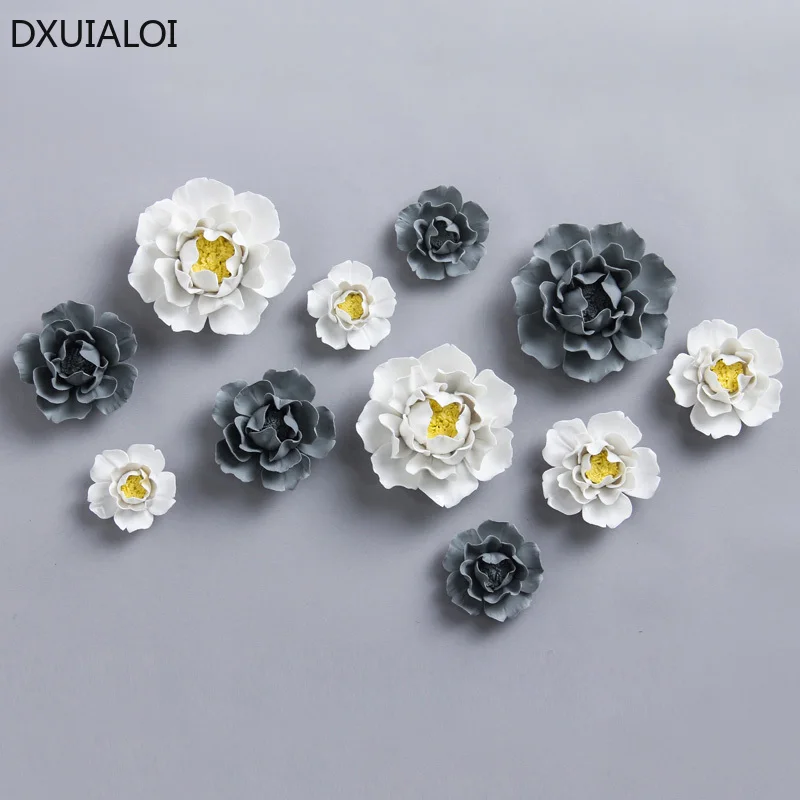 Handmade ceramic flowers wall decor Creative living room 3D pendant Wall decor with TV background Home decoration accessories 4
