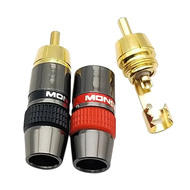 2/4/8/PCS 금도금 몬스터 구리 RCA 남성 플러그 로터스 솔더 플러그 확장 소켓 RCA 배선 오디오 및 비디오 레드 블랙