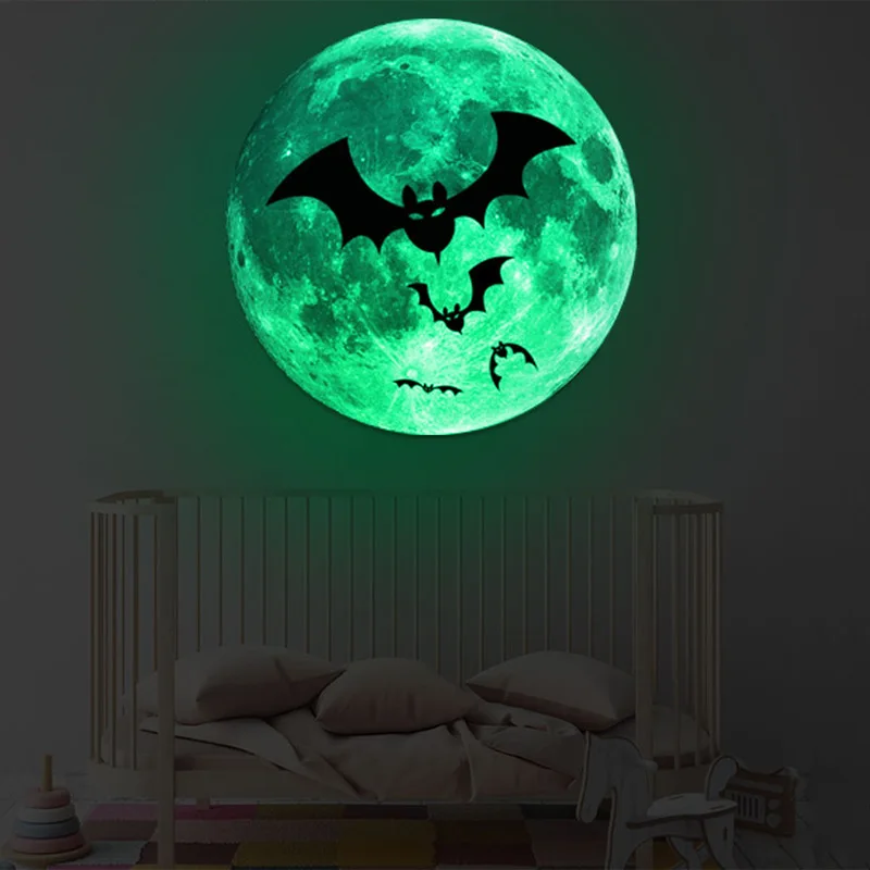

Halloween Bat Moon Self-Light Self-adhesive Wall Ghost Horror Living Room Bedroom Decorative Sticker
