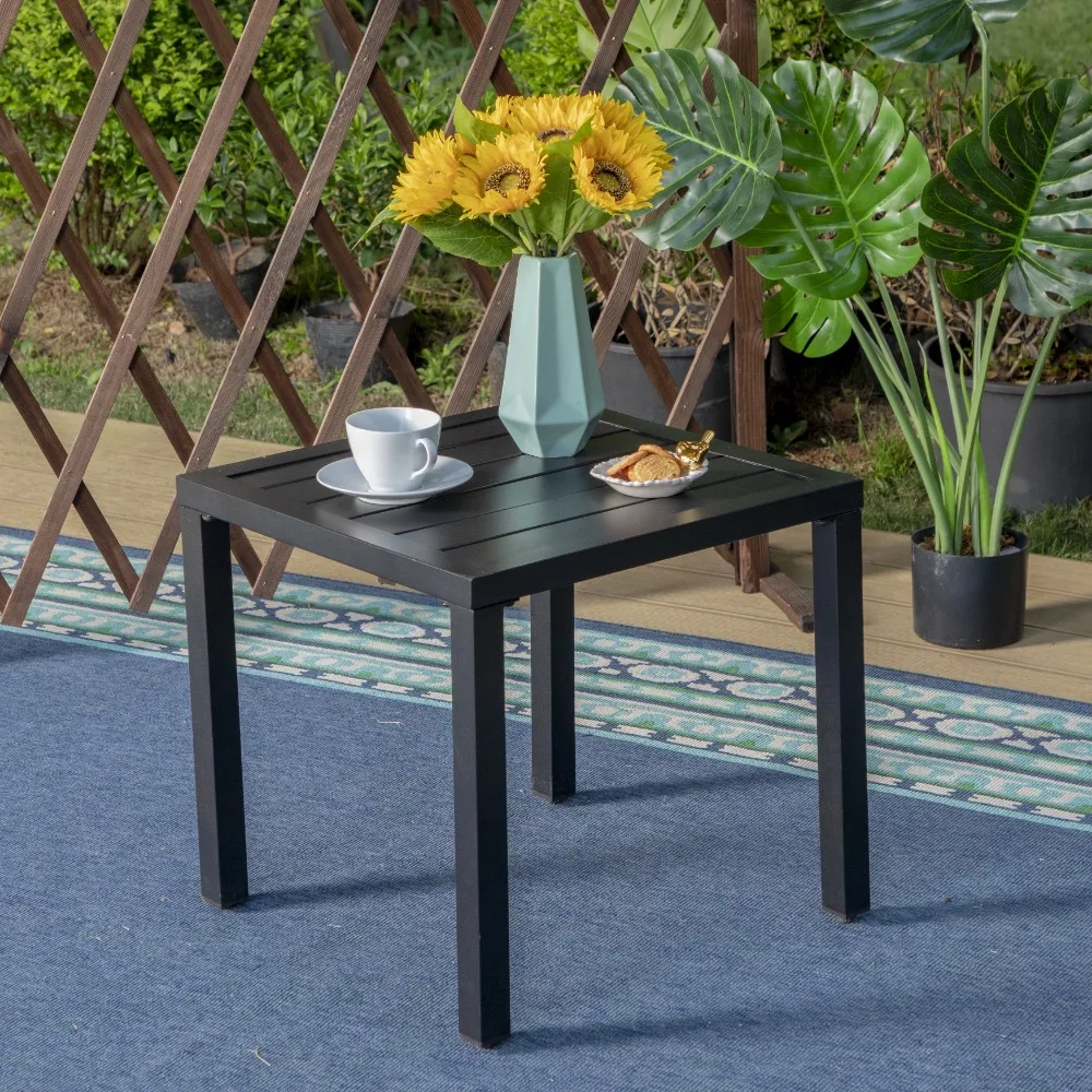 

0-Outdoor Square Side Table, 18.9"D * 18.1"H Metal End Table, Black