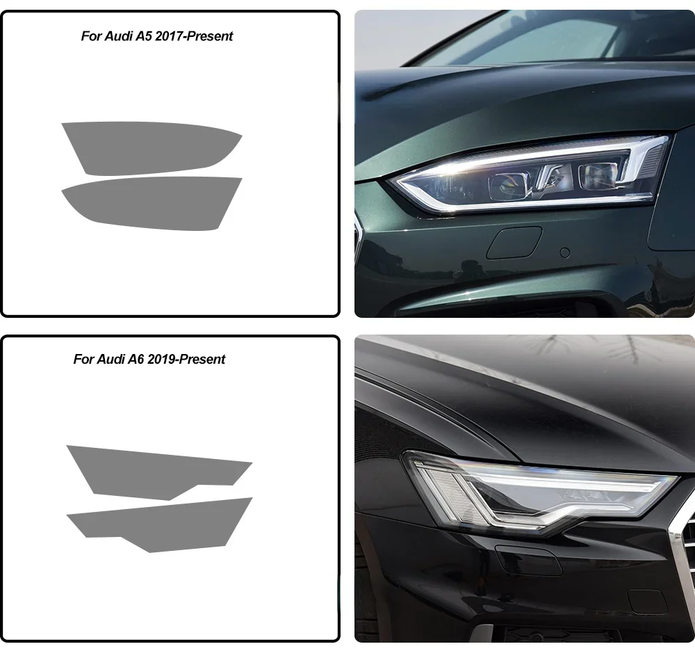 

2Pcs Car Headlight Protective Film For Audi A4 8V A3 B8 B9 A5 A6 C8 A7 A8 D4 TT E-tron R8 Accessories Smoked Black TPU Sticker