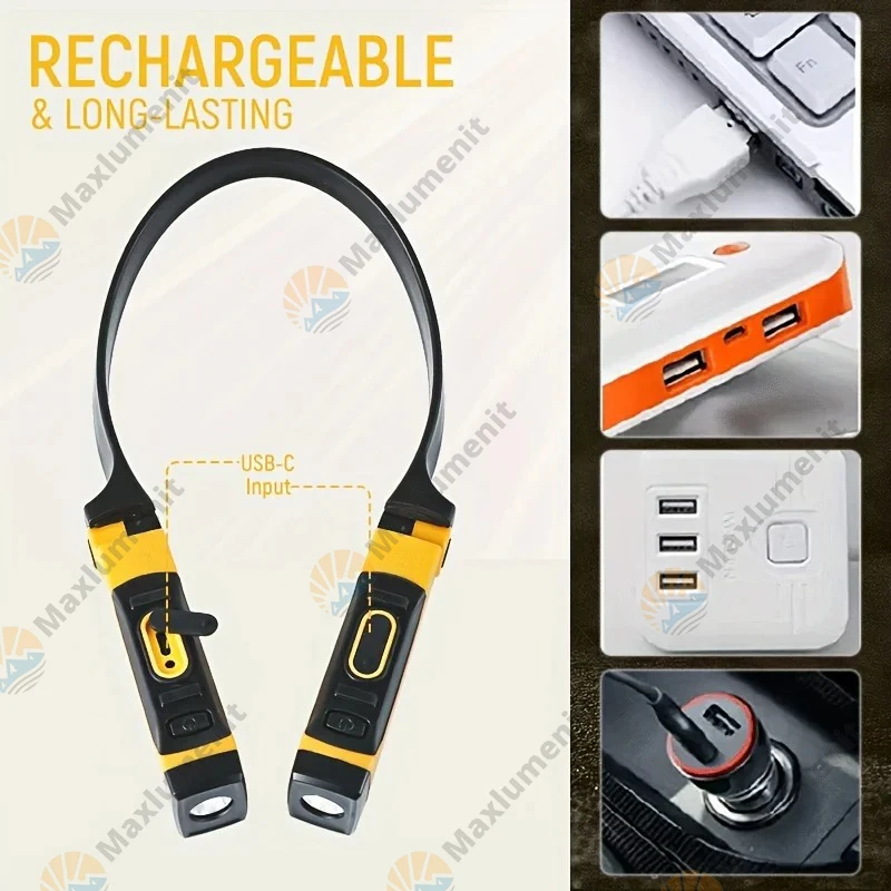 Rechargeable LED Neck Reading Light Two Brightness Levels for Reading Knitting Camping & Repairing