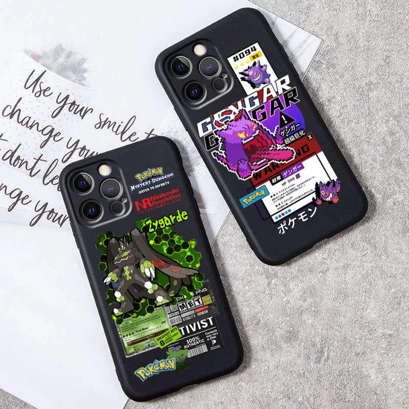 Pokemon Gengar Art Cartoon Per Iphone 15 14 13 12 11 Xs Xr X 8 7 Se Pro Max Plus Mini Black Funda Phone Case