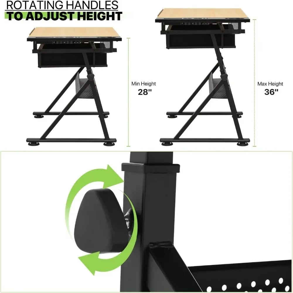 Hot-sellingProfessional Adjustable Drafting Table with Stool, Tilting Wooden Desk for Art Painting Sketching Studio Home Office 5