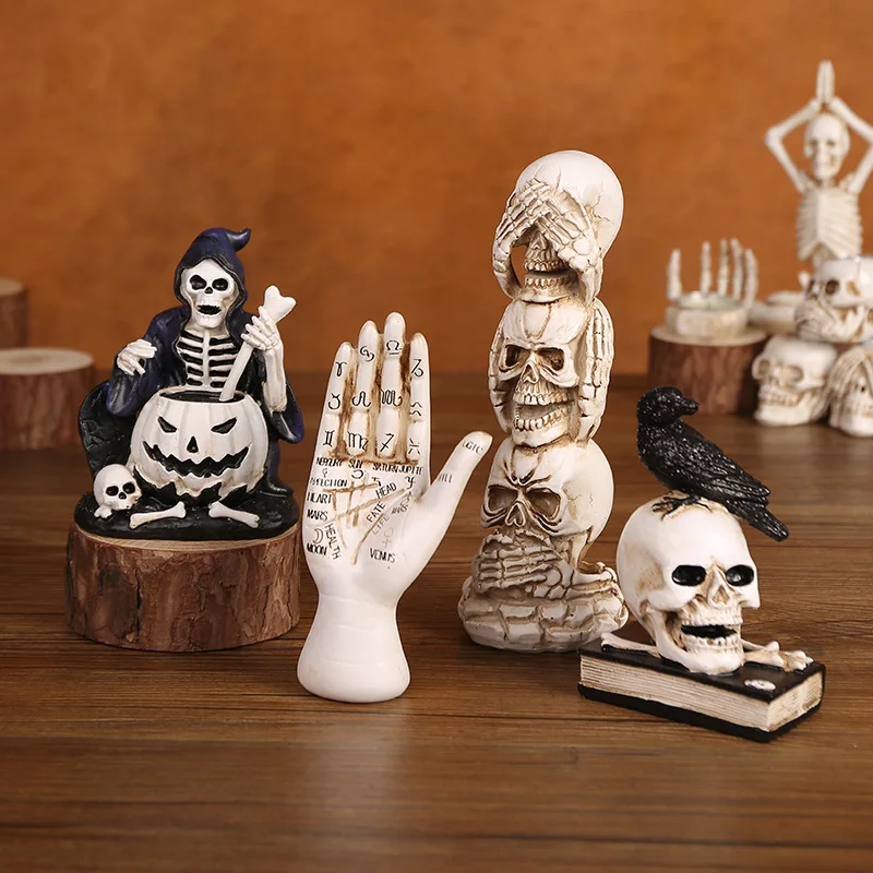 

Halloween Skeleton Resin Statue Nordic Abstract Ornaments For Figurines Interior Sculpture Room Home Decor
