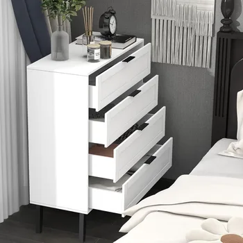 Modern White 4-Drawer Dresser – Tall Wooden Lingerie Chest 1