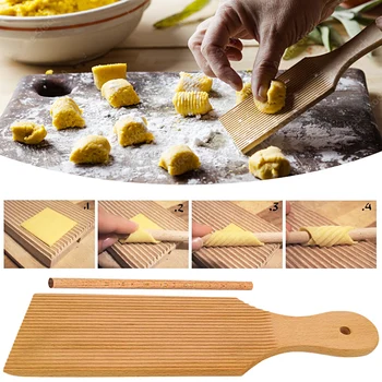 Paddle di Gnocchi Paddle di burro in legno legno di Gnocchi di Pasta Stripper con bastoncino di Garganelli in legno naturale per Pasta e burro 1
