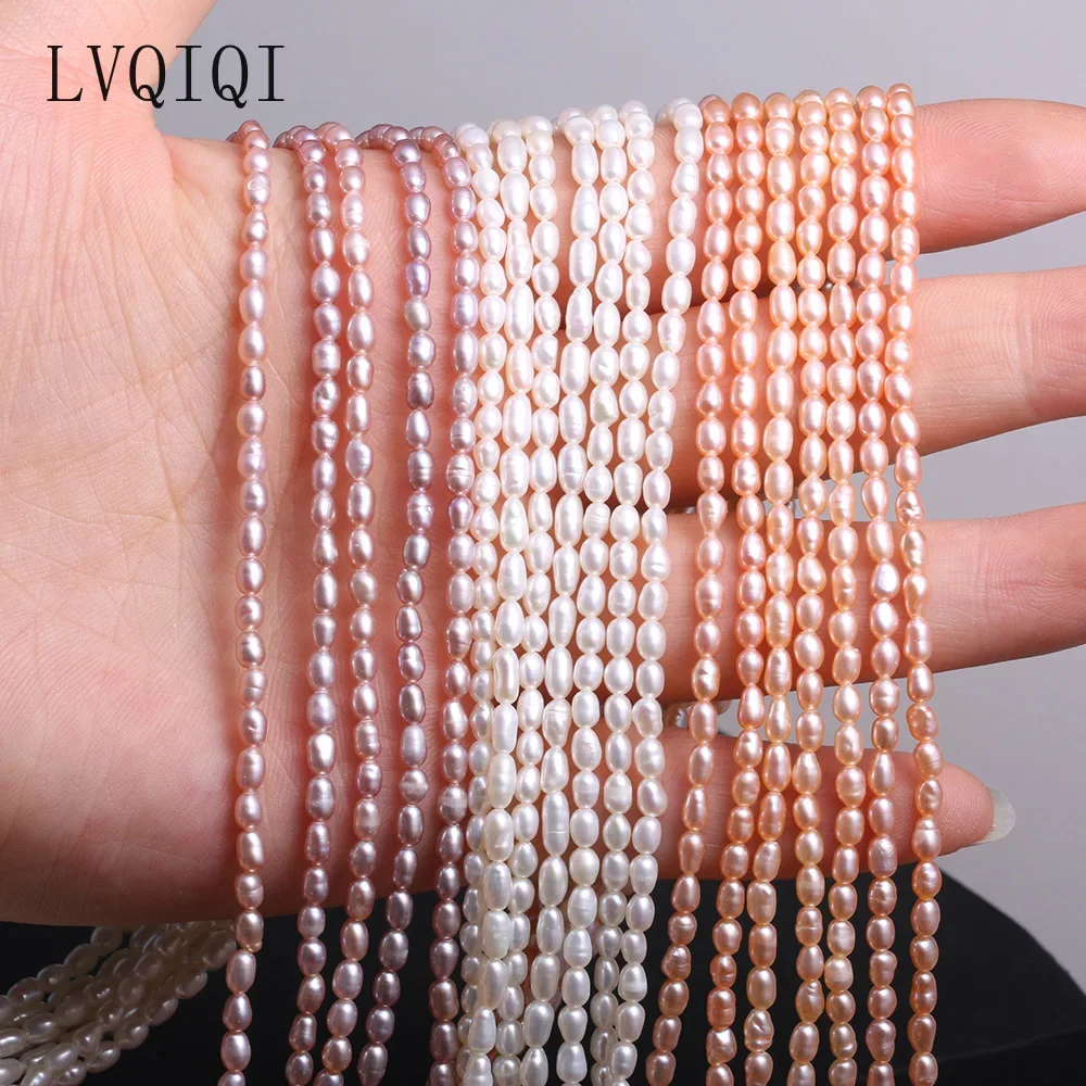 Natural Freshwater Pearl Beaded Rice Shape Punch Loose Beads For Making Jewelry DIY Bracelet Necklace Accessories